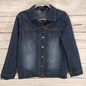 Chico's Women's Blue Denim Cotton Blend Button Up Jacket Size 0